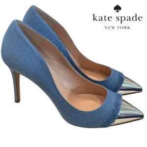 Kate Spade Luciana Light Blue Denim Heels Metallic Toe NWT Sz 6 with Dust Bag